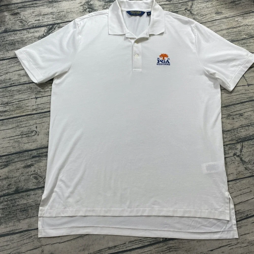Polo Ralph Lauren PGA Ocean Course Golf Polo Shirt‎ L White Wicking Athletic